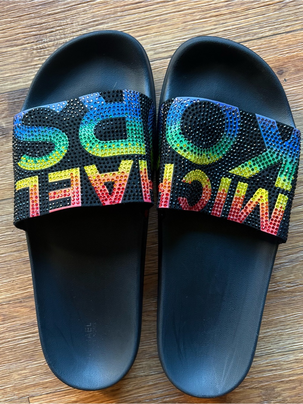 Michael Kors Gilmore Pride Rainbow Crystal Slide Sandals